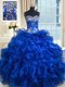 Luxury Royal Blue Sweetheart Neckline Beading and Ruffles and Ruffled Layers Quinceanera Dress Sleeveless Lace Up