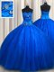 Extravagant Royal Blue Tulle Lace Up Quinceanera Dresses Sleeveless Floor Length Beading and Appliques