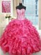 Exquisite Ruffled Floor Length Hot Pink 15 Quinceanera Dress Sweetheart Sleeveless Lace Up