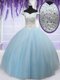 Admirable Off the Shoulder Light Blue Sleeveless Tulle Lace Up Vestidos de Quinceanera for Military Ball and Sweet 16 and Quinceanera