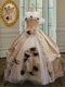 Gorgeous Off the Shoulder Floor Length Zipper Sweet 16 Quinceanera Dress Champagne for Military Ball and Sweet 16 and Quinceanera with Lace and Ruffles and Hand Made Flower