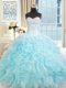 Light Blue Lace Up Sweetheart Ruffles Quinceanera Gowns Organza Sleeveless
