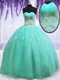 Fancy Apple Green Ball Gowns Organza Sweetheart Sleeveless Beading and Appliques Floor Length Zipper 15th Birthday Dress