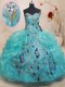 Custom Designed Organza Sleeveless Floor Length Quinceanera Dresses and Beading and Embroidery and Ruffles