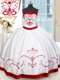 Floor Length White and Red Sweet 16 Quinceanera Dress Strapless Sleeveless Lace Up