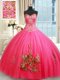 Elegant Ball Gowns Sweet 16 Quinceanera Dress Hot Pink Sweetheart Tulle Sleeveless Floor Length Lace Up