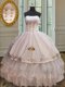 White 15th Birthday Dress Military Ball and Sweet 16 and Quinceanera and For with Beading and Embroidery and Ruffles Strapless Sleeveless Lace Up