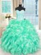 Clearance Turquoise Ball Gowns Organza Sweetheart Sleeveless Beading and Ruffles Floor Length Lace Up Ball Gown Prom Dress