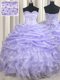 Best Lavender Organza Lace Up Quinceanera Gowns Sleeveless Floor Length Beading and Ruffles and Pick Ups