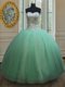 Nice Floor Length Lace Up Quince Ball Gowns Apple Green for Military Ball and Sweet 16 and Quinceanera with Beading