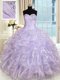 Cute Organza Sweetheart Sleeveless Lace Up Beading and Ruffles Quinceanera Dress in Lavender