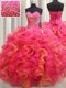 Top Selling Multi-color Organza Lace Up Sweetheart Sleeveless Floor Length 15 Quinceanera Dress Beading and Ruffles