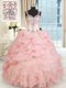 Beauteous Straps Floor Length Zipper Quinceanera Dresses Baby Pink for Military Ball and Sweet 16 and Quinceanera with Beading and Ruffles and Pick Ups