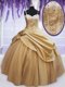 Taffeta Spaghetti Straps Sleeveless Lace Up Beading and Appliques and Hand Made Flower Ball Gown Prom Dress in Champagne