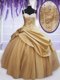 Taffeta Spaghetti Straps Sleeveless Lace Up Beading and Appliques and Hand Made Flower Ball Gown Prom Dress in Champagne  Taffeta Spaghetti Straps Sleeveless Lace Up Beading and Appliques and Hand Made Flower Ball Gown Prom Dress in Champagne