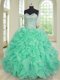 Sleeveless Floor Length Beading and Ruffles Lace Up Sweet 16 Dresses with Turquoise