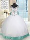 Ideal White and Green Straps Lace Up Beading and Lace and Bowknot Quince Ball Gowns Sleeveless