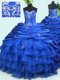 Custom Designed Sleeveless Court Train Beading and Ruffled Layers and Pick Ups Lace Up Quinceanera Gowns