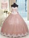Stunning Peach Tulle Lace Up Vestidos de Quinceanera Sleeveless Floor Length Beading and Lace and Bowknot