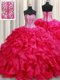 Sleeveless Brush Train Beading and Ruffles Lace Up Quinceanera Gowns