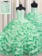 Adorable Apple Green Taffeta Lace Up Sweetheart Sleeveless With Train Ball Gown Prom Dress Brush Train Beading and Pick Ups