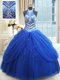 Royal Blue Ball Gowns Tulle Halter Top Sleeveless Beading and Pick Ups Floor Length Lace Up 15th Birthday Dress
