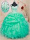 Superior Pick Ups Ball Gowns Quinceanera Gown Turquoise Straps Organza Sleeveless Floor Length Lace Up