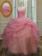 Luxurious Pick Ups Floor Length Pink 15th Birthday Dress Strapless Sleeveless Lace Up