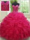Hot Selling Fuchsia Sleeveless Floor Length Beading and Ruffles Lace Up Quinceanera Dresses