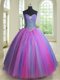 Sleeveless Tulle Floor Length Lace Up Sweet 16 Dresses in Multi-color with Beading