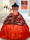 Noble Lace Up Quinceanera Gowns Orange Red for Military Ball and Sweet 16 and Quinceanera with Beading Brush Train