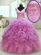 Lilac V-neck Lace Up Beading and Ruffles Quinceanera Gown Sleeveless