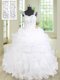 High End Straps Organza Sleeveless Floor Length Sweet 16 Dress and Beading and Ruffles