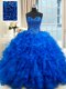 Most Popular Royal Blue Organza Lace Up Quince Ball Gowns Sleeveless Floor Length Beading and Ruffles