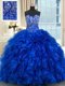 With Train Royal Blue Quince Ball Gowns Sweetheart Sleeveless Brush Train Lace Up