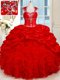 Delicate Pick Ups Sweetheart Cap Sleeves Backless Vestidos de Quinceanera Red Organza and Taffeta