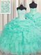 Apple Green Ball Gowns Beading and Ruffles and Pick Ups 15 Quinceanera Dress Lace Up Organza Sleeveless Floor Length