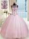 Scoop Baby Pink Lace Up Quinceanera Gown Beading Sleeveless Floor Length