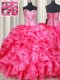 Hot Pink Organza Lace Up Sweet 16 Dress Sleeveless Floor Length Beading and Ruffles
