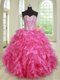 Modest Hot Pink Sweetheart Lace Up Beading and Ruffles Quinceanera Dress Sleeveless