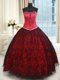 Glittering Black and Red Sleeveless Lace Lace Up Sweet 16 Quinceanera Dress for Military Ball and Sweet 16 and Quinceanera