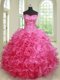 Fitting Hot Pink Sweetheart Lace Up Beading and Ruffles Quinceanera Dress Sleeveless