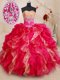 Sweetheart Sleeveless 15th Birthday Dress Floor Length Beading and Ruffles Red Organza