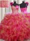 Organza and Tulle One Shoulder Sleeveless Lace Up Beading and Ruffles and Hand Made Flower Sweet 16 Dress in Multi-color
