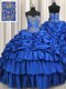 Flare With Train Lace Up Sweet 16 Dresses Royal Blue for Military Ball and Sweet 16 and Quinceanera with Beading and Ruffled Layers and Pick Ups Brush Train  Flare With Train Lace Up Sweet 16 Dresses Royal Blue for Military Ball and Sweet 16 and Quinceanera with Beading and Ruffled Layers and Pick Ups Brush Train