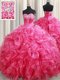 Sleeveless Brush Train Lace Up With Train Beading and Ruffles Ball Gown Prom Dress