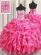 Gorgeous Sleeveless Organza Floor Length Lace Up Quinceanera Gown in Hot Pink with Beading and Ruffles