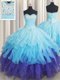 Floor Length Multi-color Sweet 16 Quinceanera Dress Organza Sleeveless Beading and Ruffles