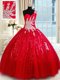 Red Quinceanera Gown Military Ball and Sweet 16 and Quinceanera and For with Beading and Appliques One Shoulder Sleeveless Lace Up
