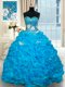 Chic Sweetheart Sleeveless Organza Quince Ball Gowns Beading and Pick Ups Brush Train Lace Up